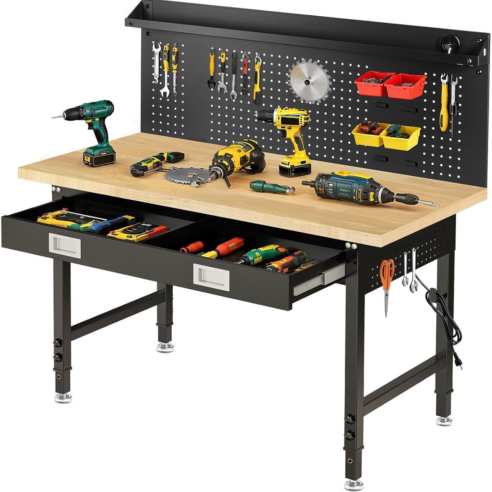 Woodworking Garage - 60 Adjustable Workbench with Drawers, Garage
