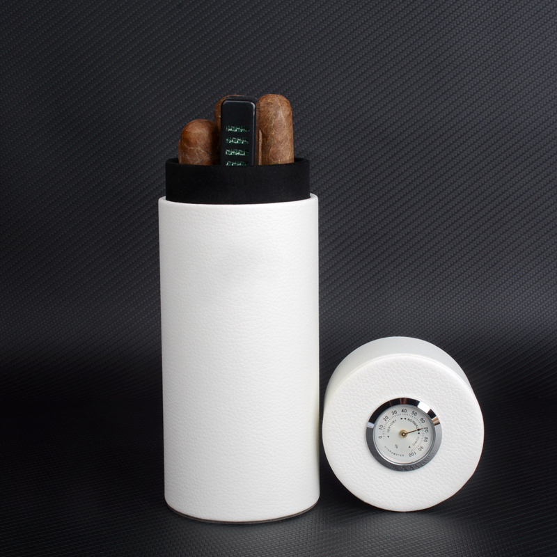 Woodworking Logos - White Leather Cigar Case, Cedar Wood