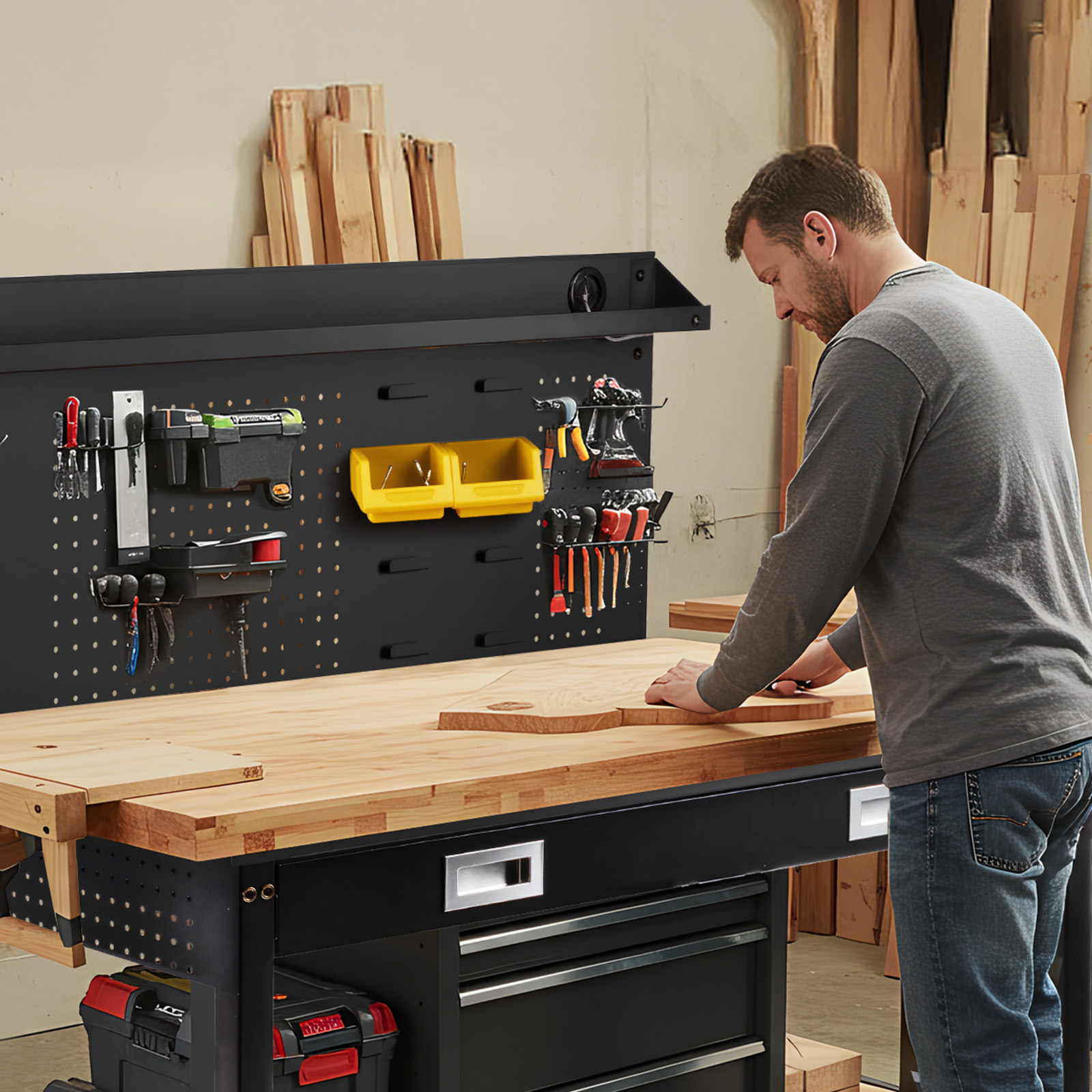 Woodworking Garage - MUWOOD 60x22“ Workbench with Drawers,Height Adjustable