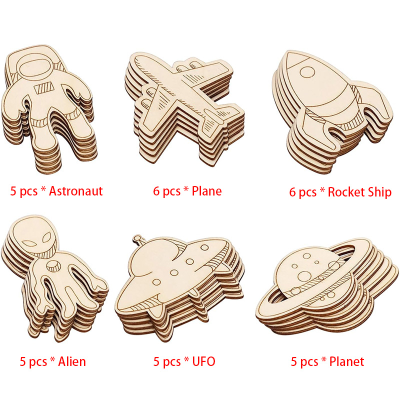 Woodworking Art - 32 Pieces Outer Space Unfinished Wooden