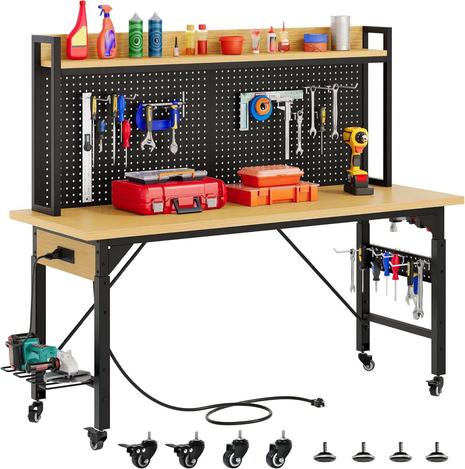 Woodworking Garage - Work Bench With Wheels Pegboard Wood