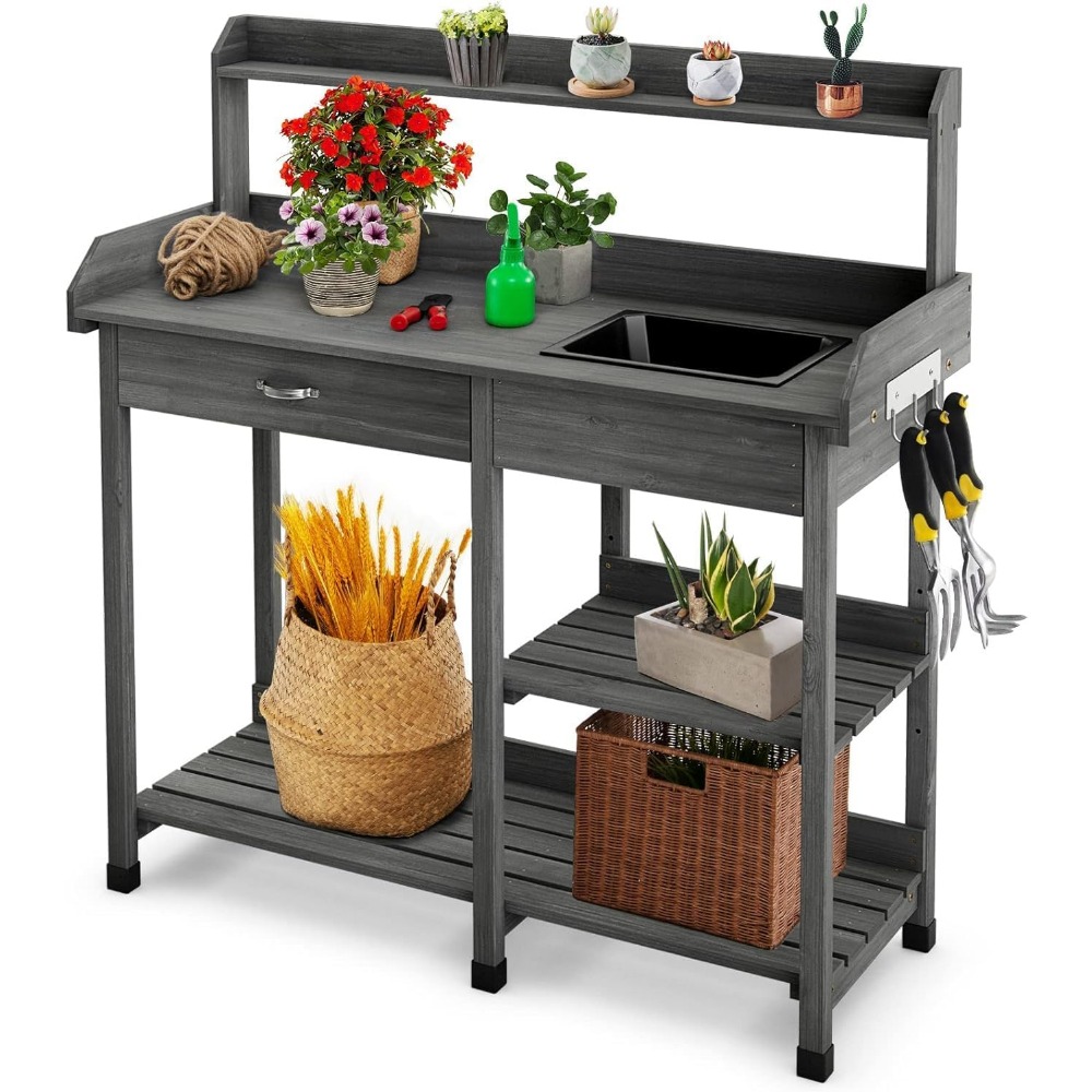 Woodworking Bench - Potting Bench Table Patio Outdoor Garden