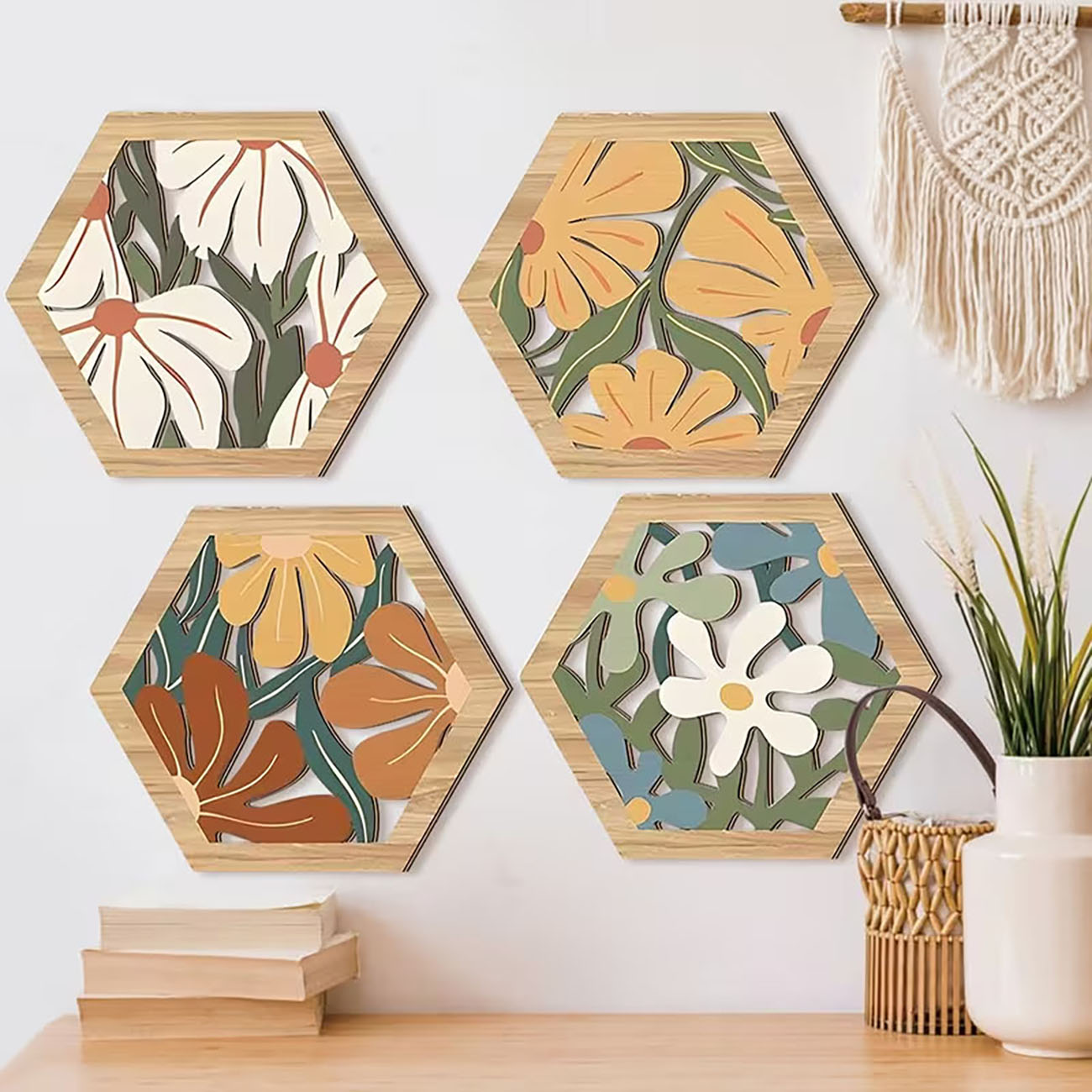 4Pcs Boho Floral Hexagon Woode - Xfasten Woodworking Tape avis et prix